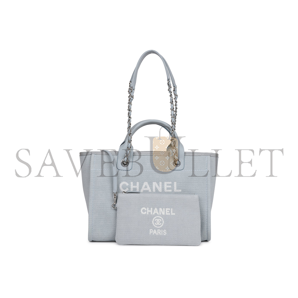 CHANEL MASTER 22A GREY DEAUVILLE SHOPPING TOTE SMALL SILVER AS3257 (37*32*18cm)